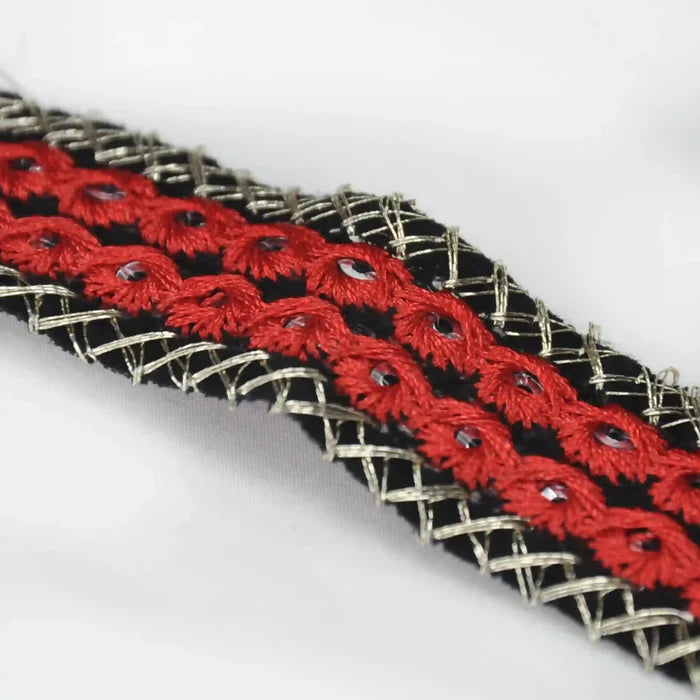 Red Crimson Embroidery Mirror Lace | 2 Meters