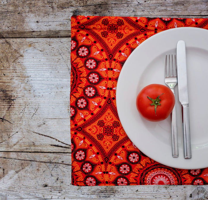 Red Reversable Shweshwe Cotton Padded Placemats (Set of 6)
