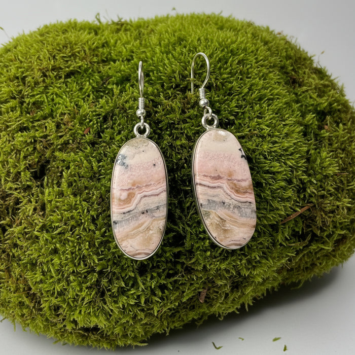 Rhodonite Earrings Pink Oval Elegant Love Gem Sterling Silver