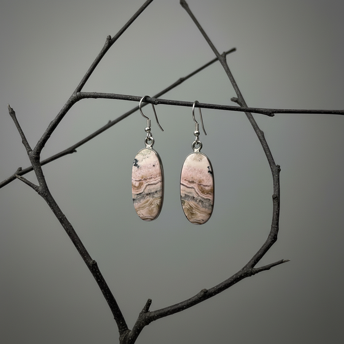 Rhodonite Earrings Pink Oval Elegant Love Gem Sterling Silver