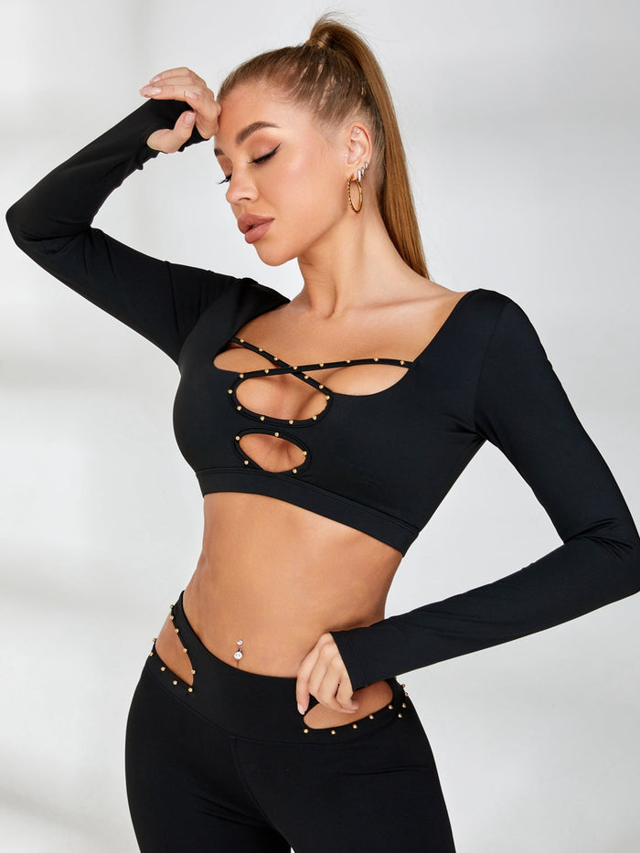 Rivet Cross Cutout Backless Long Sleeves