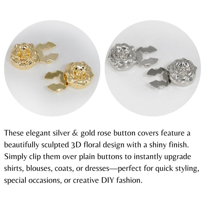 Rose Metal Button Covers | Set of 2