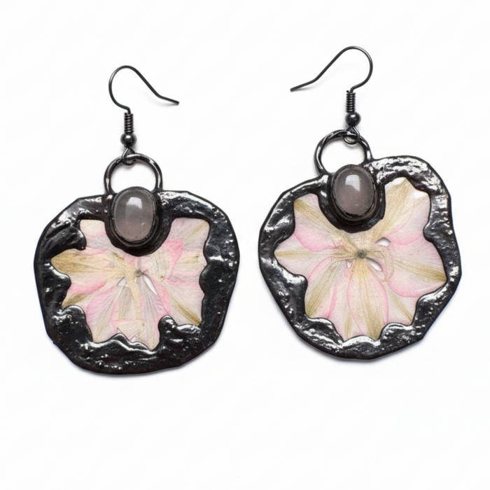 Rose Quartz Earrings Pink Flower Love Gemstones