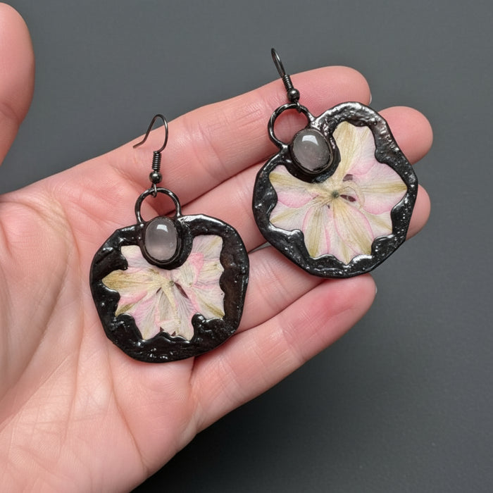 Rose Quartz Earrings Pink Flower Love Gemstones