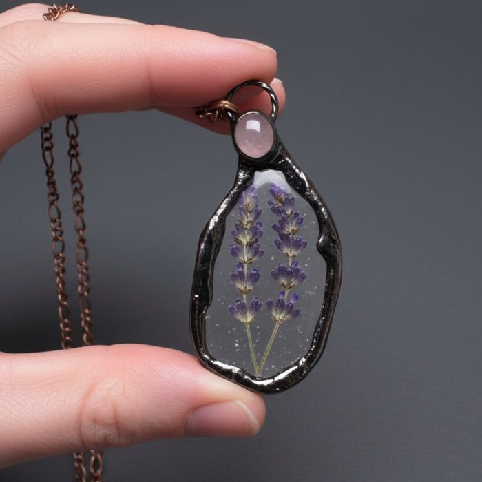 Rose Quartz Necklace Elegant Purple Flower