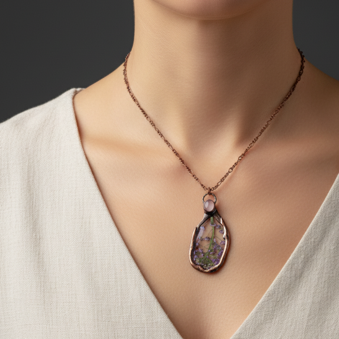 Rose Quartz Necklace Elegant Purple Flower