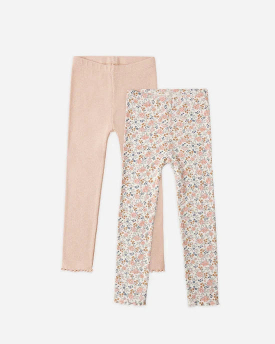 Rylee and Cru Ribbed Legging Set - Flower Field, Heathered Blush