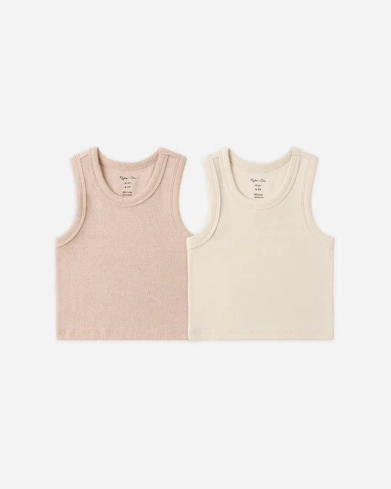 Rylee and Cru Ribbed Tank Set - Shell, Heathered Blush