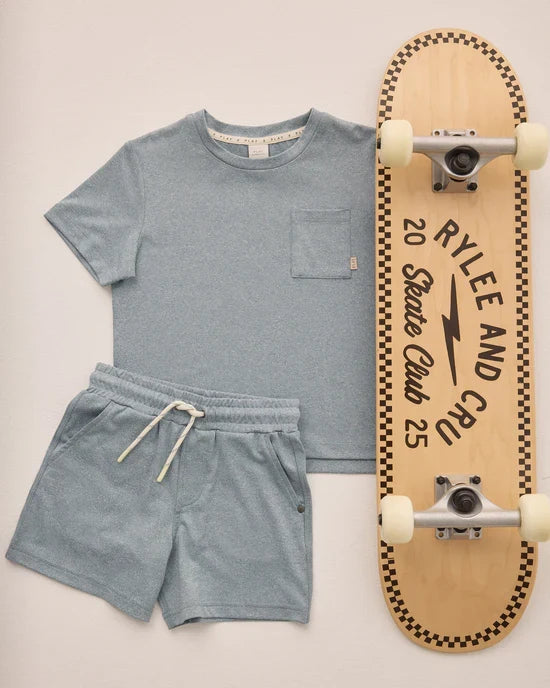 Rylee & Cru Cove Essential Pocket Tee - Heathered Ocean