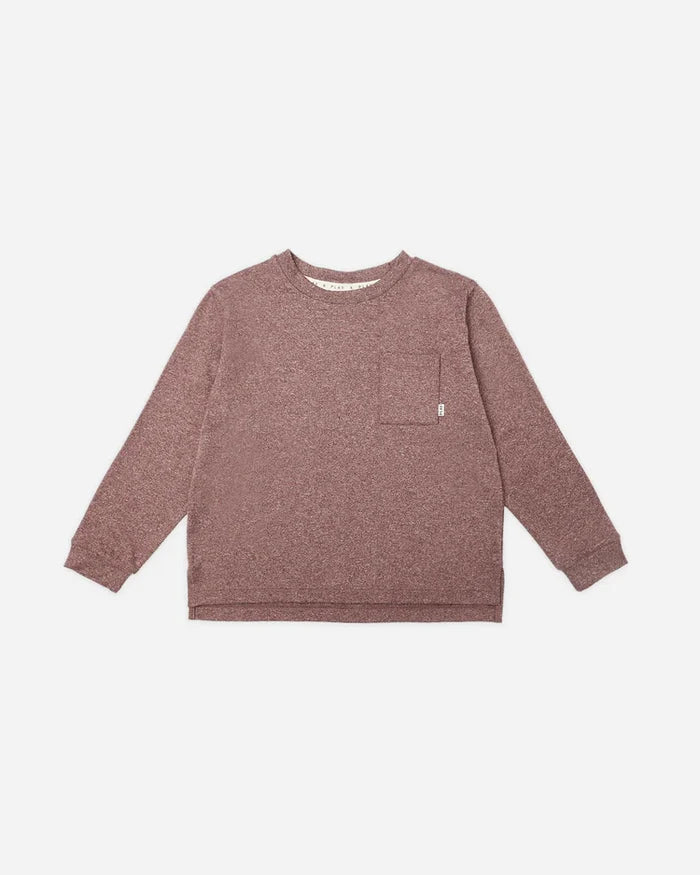 Rylee & Cru Long Sleeve Pocket Tee - Heathered Burgundy