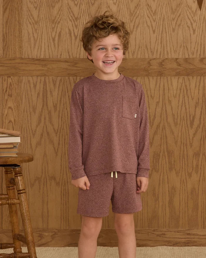 Rylee & Cru Long Sleeve Pocket Tee - Heathered Burgundy