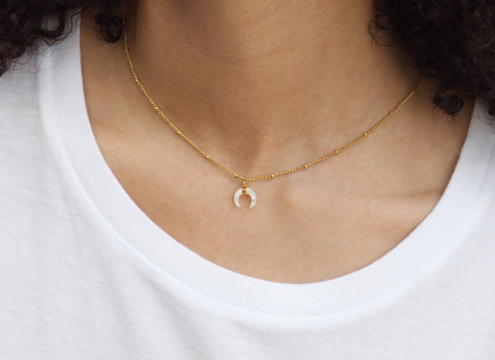 Salty Cali Mother Of Pearl Horn Necklace - Gold by Salty Cali