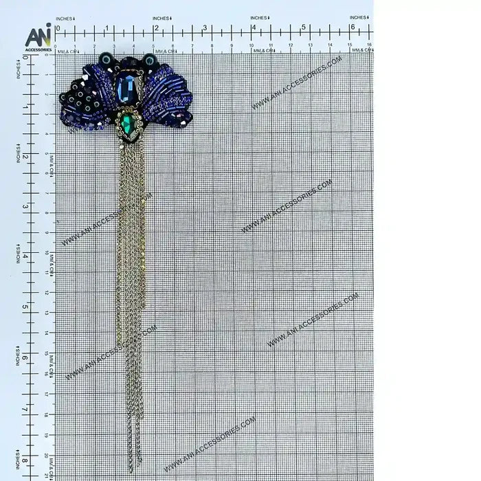 Ani Accessories sapphire sequins bead handmade chain patch on graph showing precise shape, design structure, and bead detailing