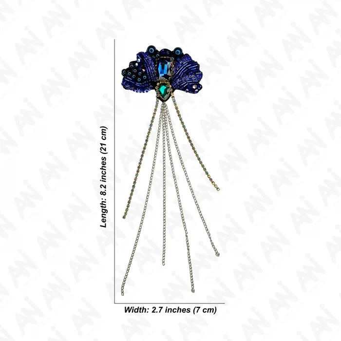 Ani Accessories sapphire sequins bead handmade chain patch on graph showing precise shape, design structure bead detailing & size