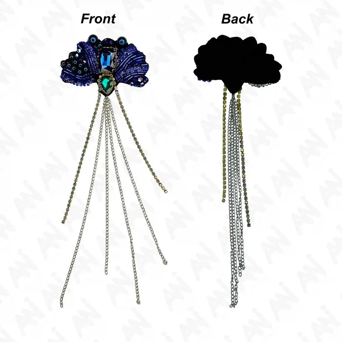 Ani Accessories sapphire sequins bead handmade chain patch front and back view showing intricate beadwork and sparkling details