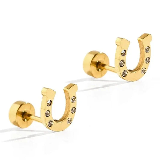 Screwback Stud Earrings - Horseshoe Gold