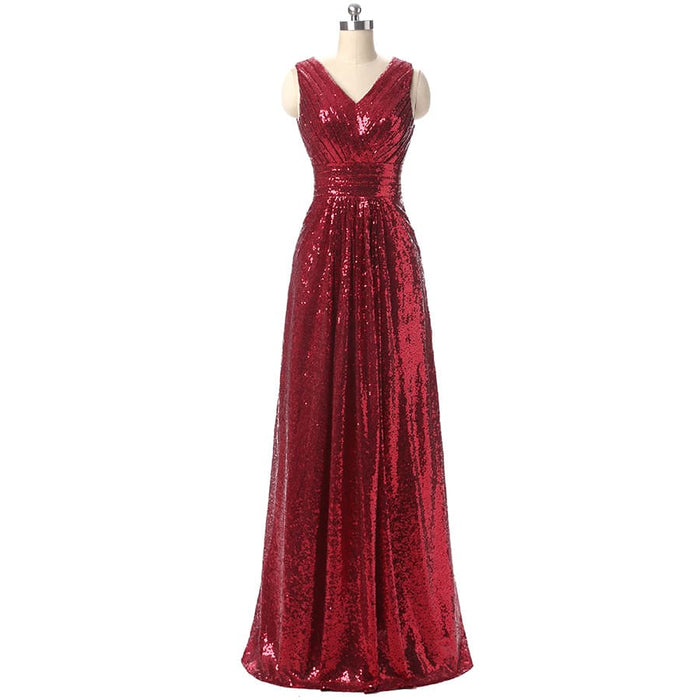 sd-hk Long Sequin Gowns V Neck Sleeveless Prom Dress For Party