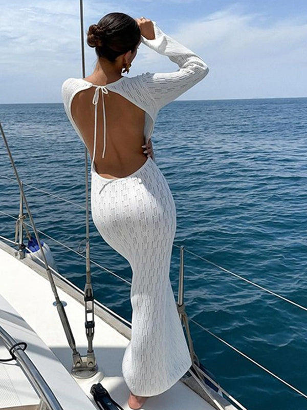 Sexy Backless Fishnet Swimwear Cover Without Bikini Set Long Dress
