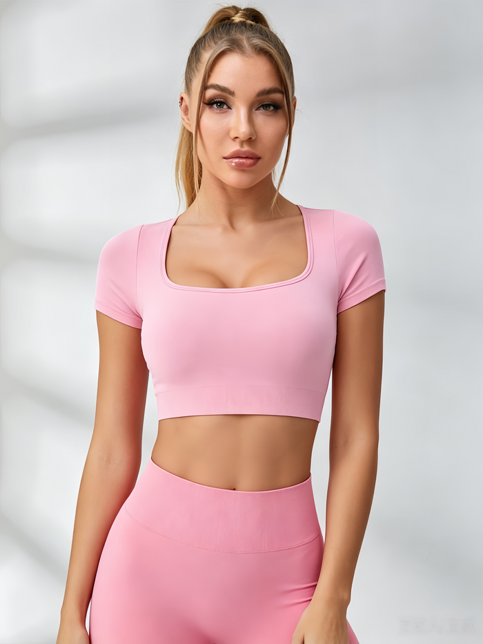 Sexy Cross Back Cropped Short Sleeves