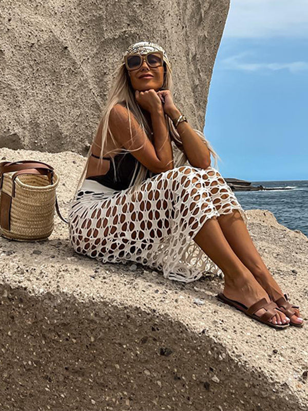 Sexy Fishnet Hollow Out Without Bikini Set Swimwear Cover Dress