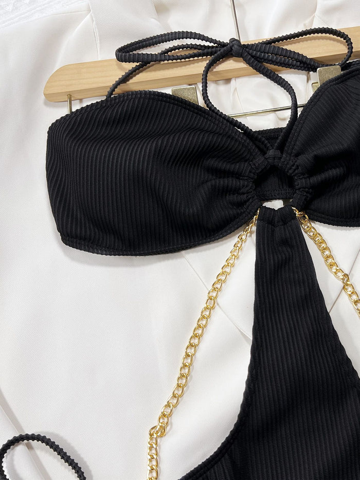Sexy Halter Hollow Out Drawstring One Piece