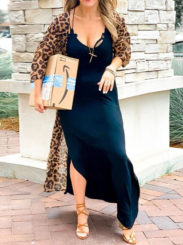 Sexy Sheer Mesh Leopard Print Without Bikini Set Swimwear Cover-up
