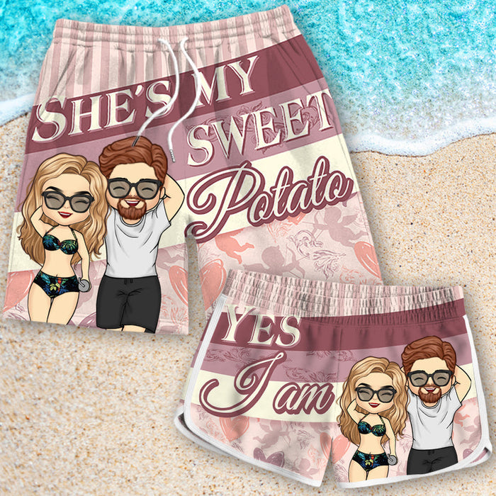 She's My Sweet Love - Personalized Couple Beach Shorts - Valentine's Day Gift For Couples - Gift For Couples, Husband Wife
