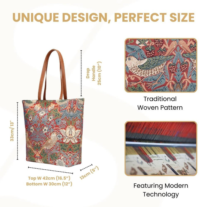 SHOU-STRD | WILLIAM MORRIS STRAWBERRY THIEF RED SHOULDER BAG TOTE HANDBAG