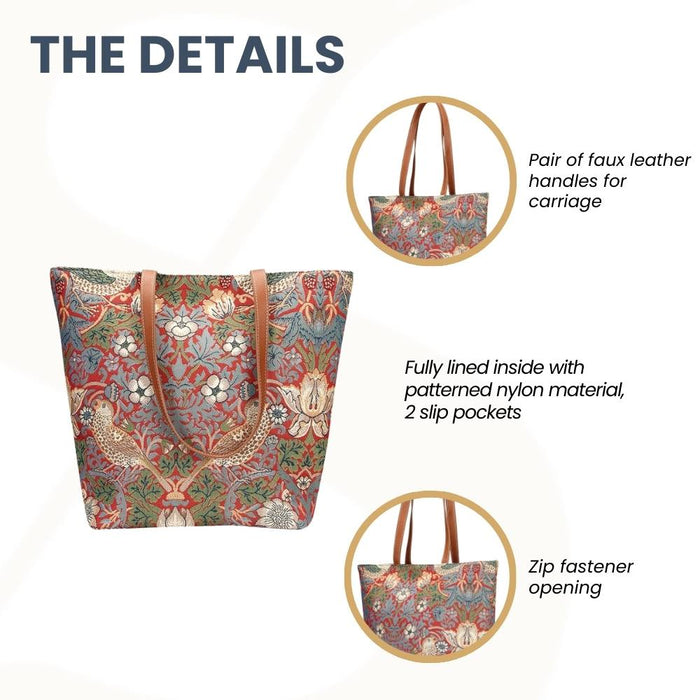 SHOU-STRD | WILLIAM MORRIS STRAWBERRY THIEF RED SHOULDER BAG TOTE HANDBAG