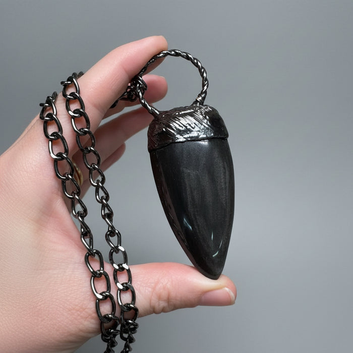 Silver Sheen Obsidian Necklace Big Black Gunmetal