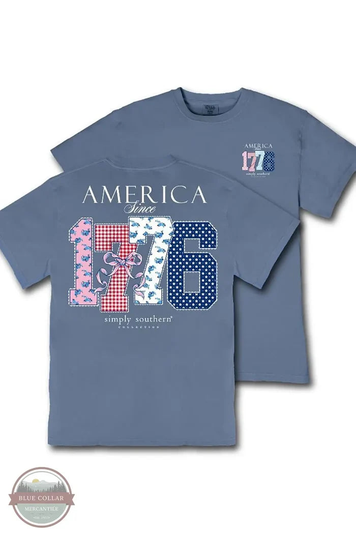 Simply Southern MINWASH-AMERICA-OVRCST America 1776 Short Sleeve Shirt front and back shown together