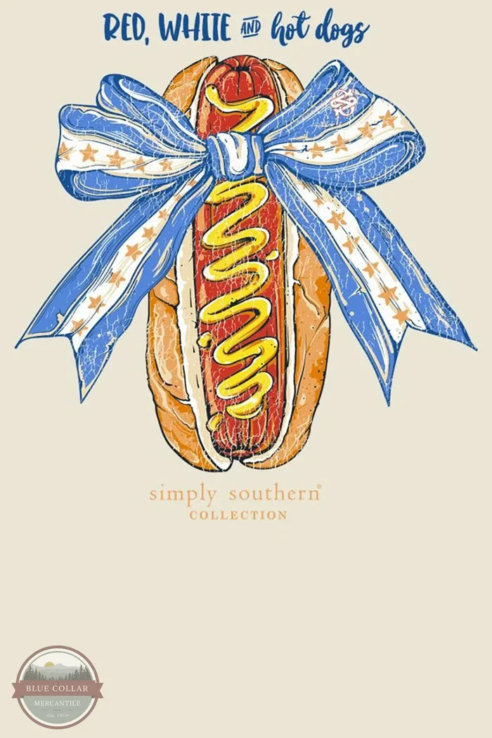 Simply Southern MINWASH-DOG-BONE Red, White &amp; Hot Dog Short Sleeve Shirt actual imprint shown
