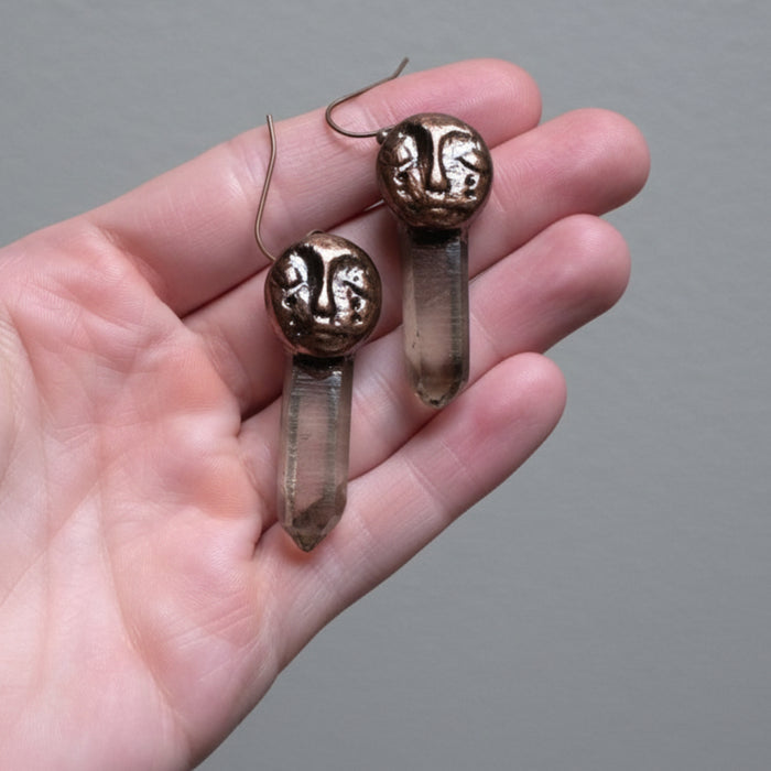 Smoky Quartz Earrings Protective Goddess Gem Copper