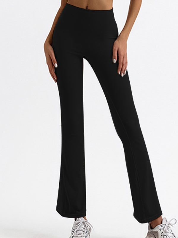 Solid Color High-waisted Hollow Out Flare Pants