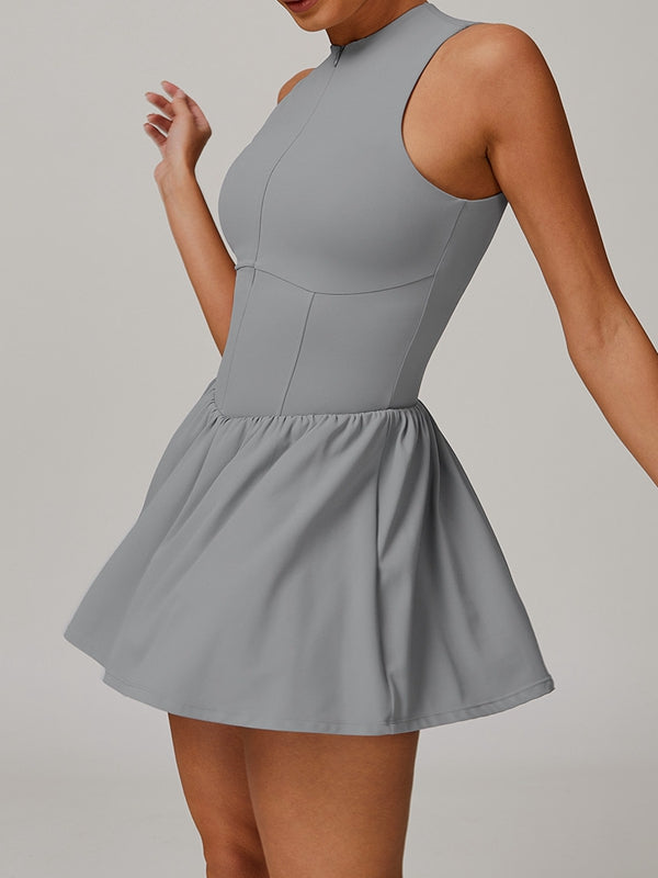 Solid Color Zipper Corset 2 in 1 Quick-dry Dress
