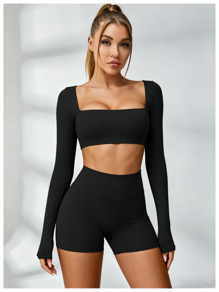 Square Collar Cropped Long Sleeves
