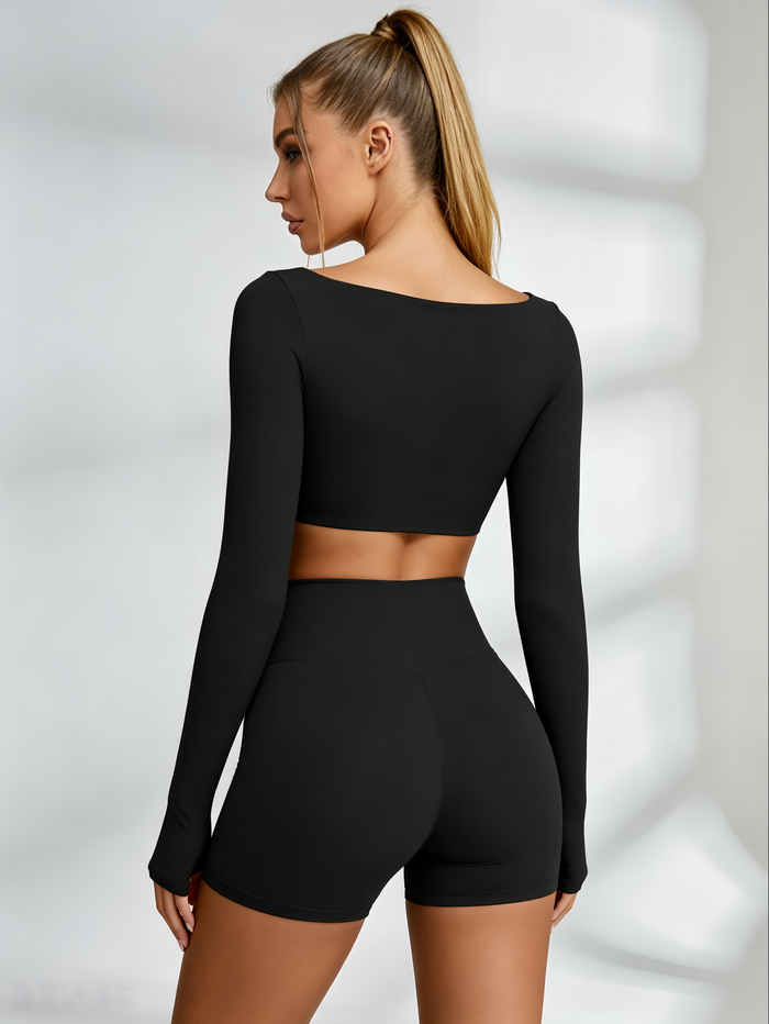 Square Collar Cropped Long Sleeves