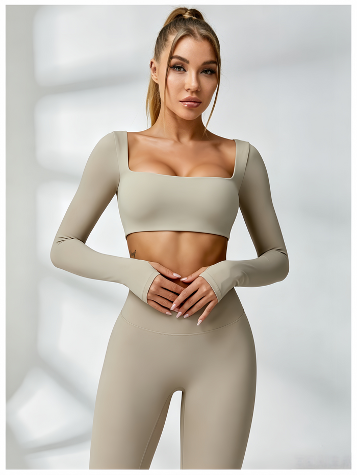 Square Collar Cropped Long Sleeves