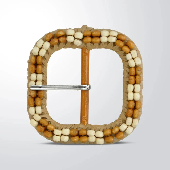 Ani Accessories square raffia buckle with cream brown beads 2.9 inch straw woven buckle for belts bags DIY craft decor
