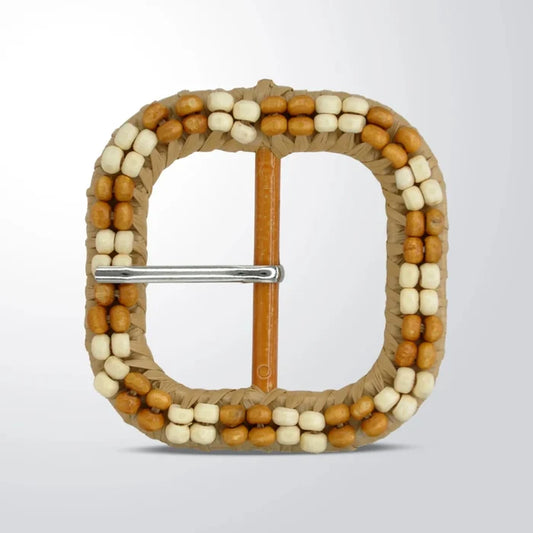 Ani Accessories square raffia buckle with cream brown beads 2.9 inch straw woven buckle for belts bags DIY craft decor