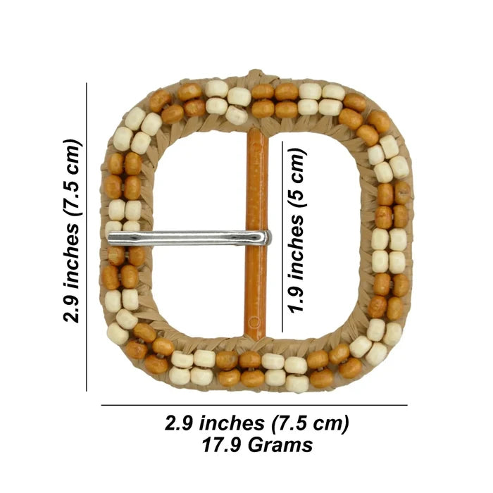 Ani Accessories handmade square raffia buckle with cream brown beads 2.9 inch for belt bag DIY craft decor
