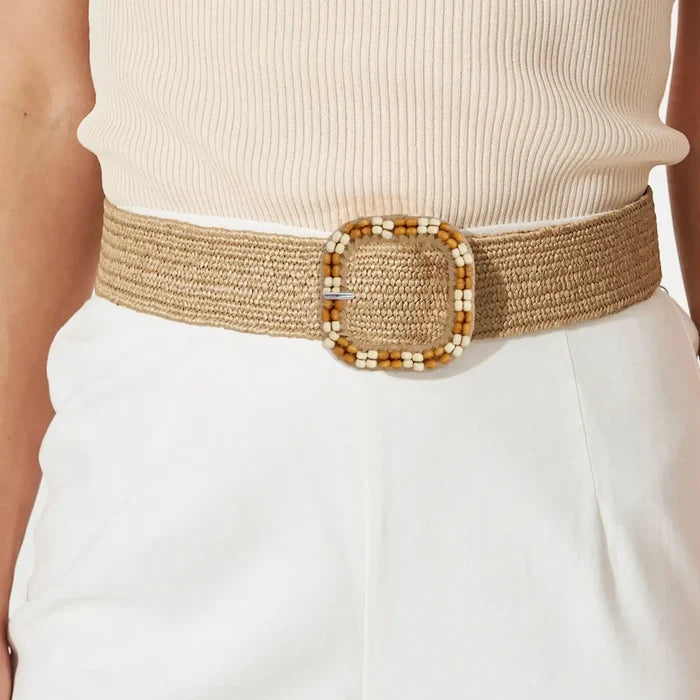 Ani Accessories square raffia buckle cream brown beads 2.9 inch straw woven buckle for belts bags DIY decor