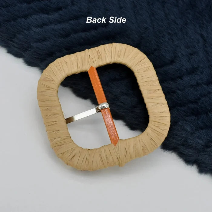 Ani Accessories square raffia buckle with cream brown beads 2.9 inch straw woven buckle for belts bags decor