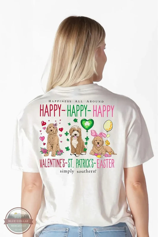 Simply Southern SS-HAPPY-OYSTER Happy Valentines - St. Patrick's- Easter Short Sleeve T-Shirt on model