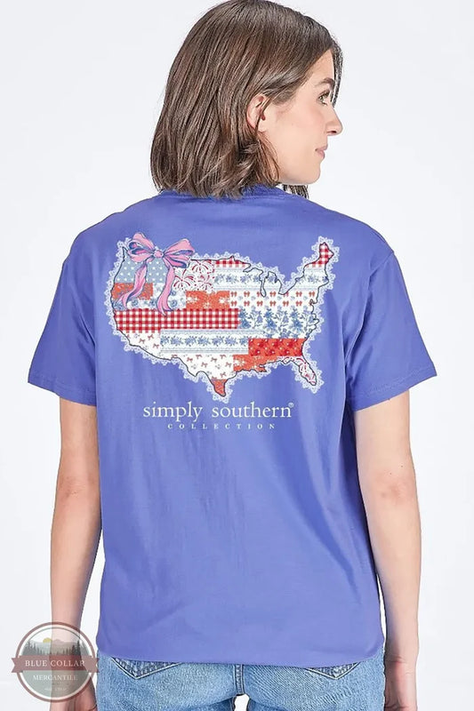 Simply Southern SS-USAPATCH-BALI Patch Work USA Map T-Shirt on model back print view