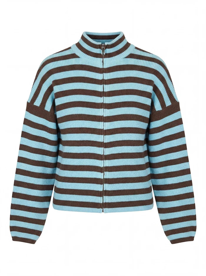 Striped Zip up Knit Sweater