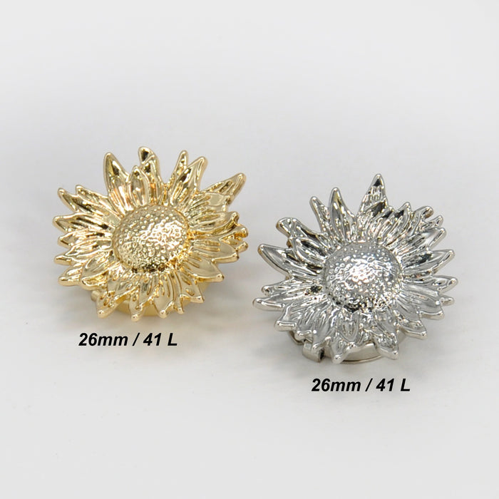 Sunflower Metal Button Covers | Set of 2