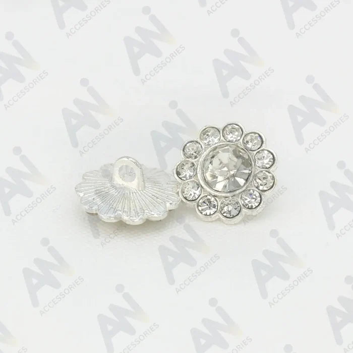 Sunflower Rhinestone Silver Metal Buttons | 15mm(23L)