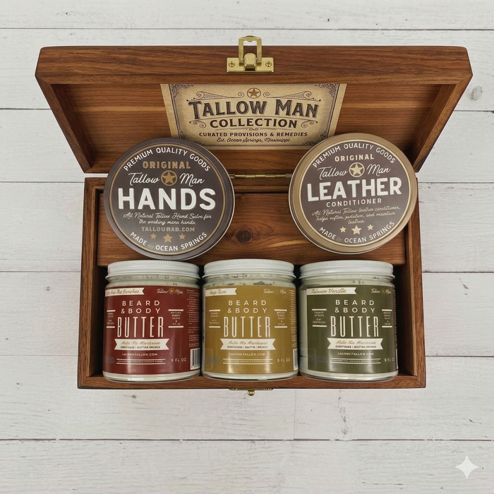 Tallow Man Deluxe Gift Set – Beard Butter Trio, Hand Salve & Leather Conditioner | Premium Men's Grooming