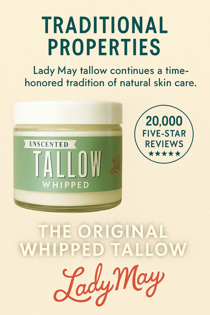 Unscented Tallow Skincare Collection | 4-Piece Gift Set | Grass-Fed Tallow Lotion, Body Butter, Balm & Whipped Moisturizer - Lady May unscented whipped tallow